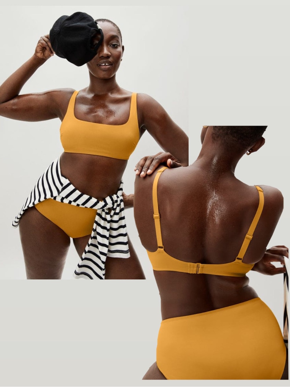 Everlane Marigold Square-Neck Bikini Set High-Rise Hipster Bottoms Yellow Small